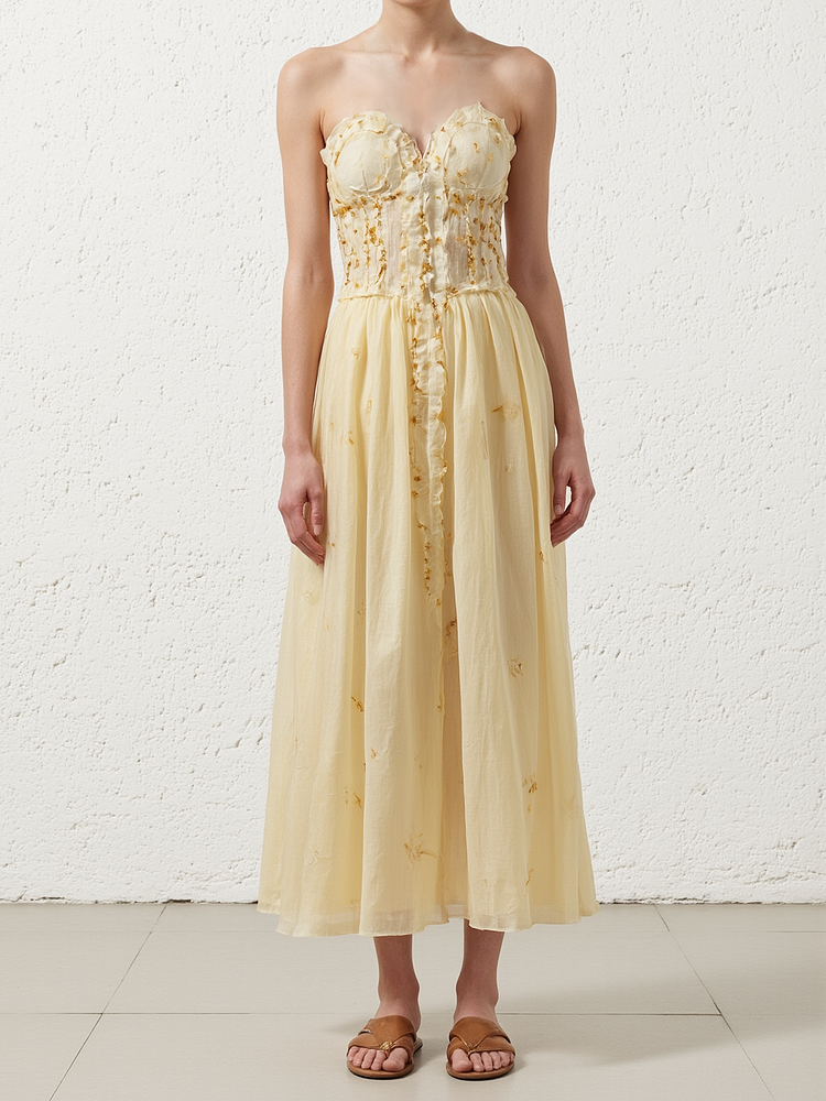  Strapless Floral Off-shoulder Dress