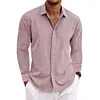 Camicia da uomo a maniche lunghe in cotone e lino con revers