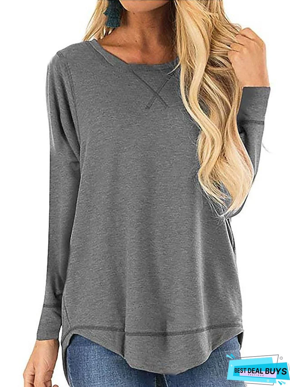Women's T-Shirt Plain Solid Color Long Sleeve Round Neck Basic Casual Tops Cotton Black Green Sky Blue