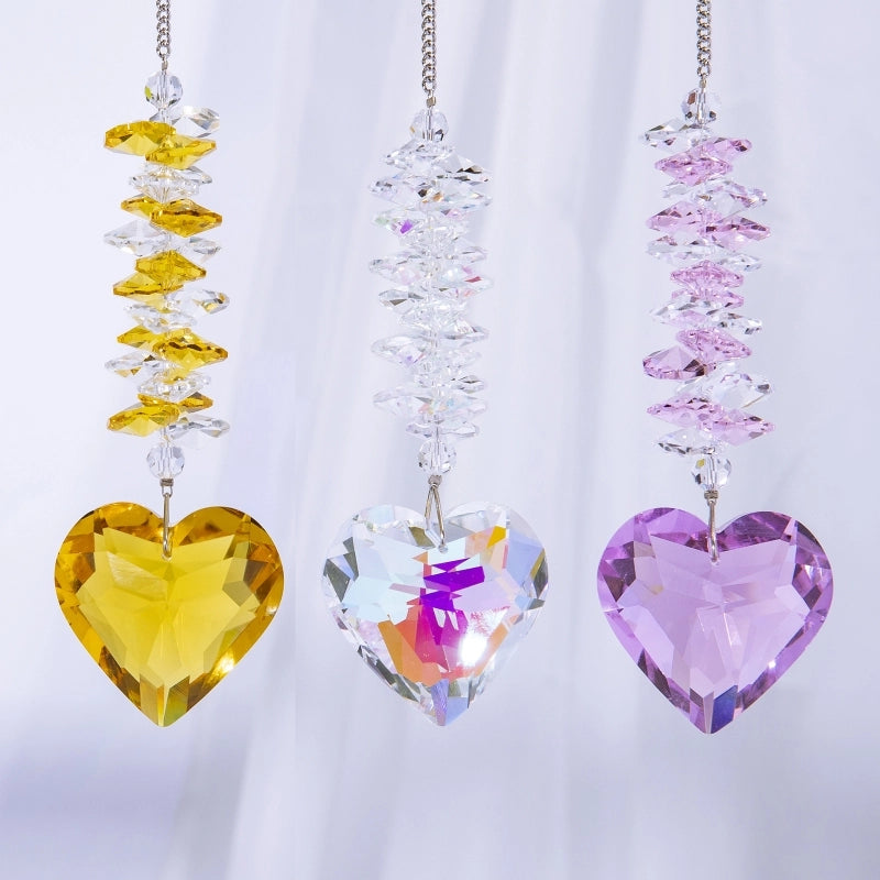 Elegant Geometric Heart Shape Crystal Suncatcher Wind Chime Wall Art