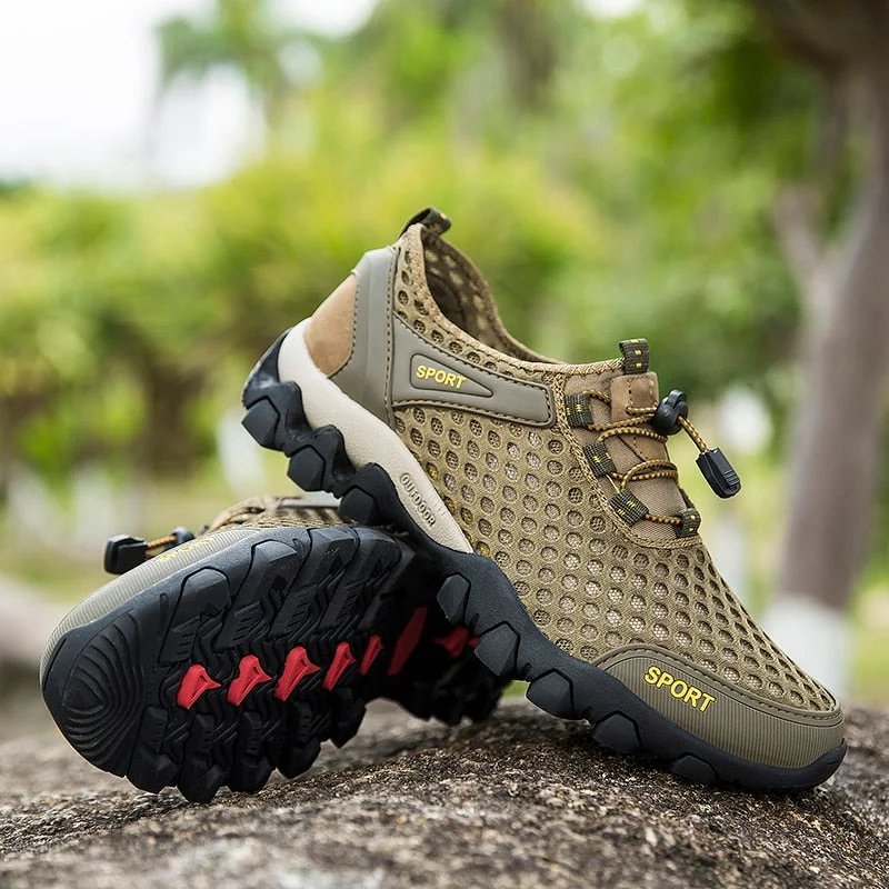 school supplies  New Trekking Mountain Shoes Men Outdoor Athletic Shoes Wearable Sports Upstream Shoes For Man Light Elastic Band Trainers