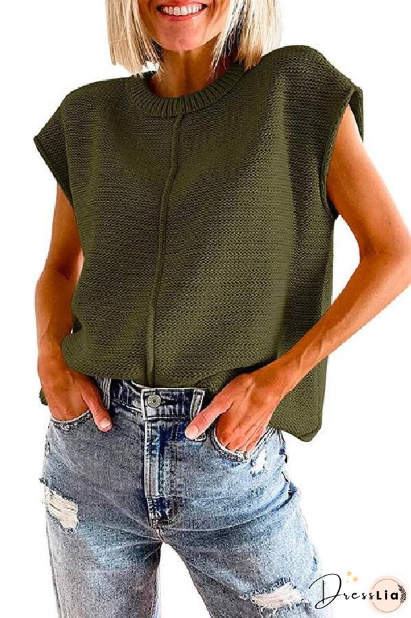 Crewneck Cap Sleeves Pullover Sweater
