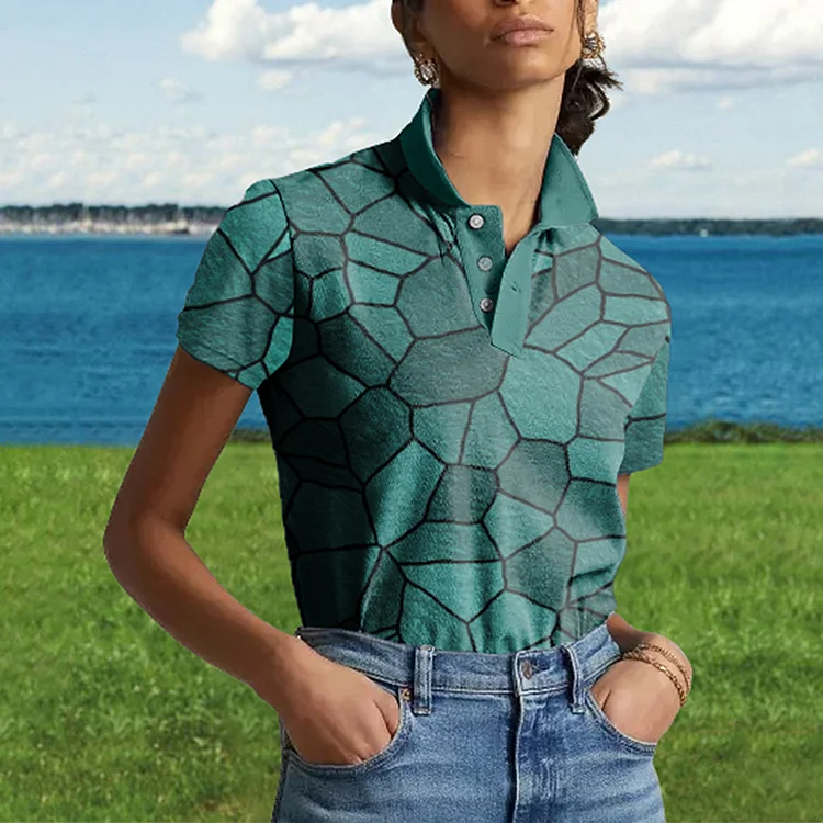 Vefave Commuter Geometric Print Short Sleeve Polo Shirt
