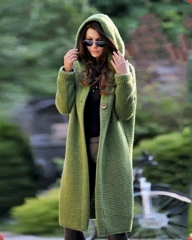 Uveng Uveng Fashion Autumn And Winter Knit With Hat Cardigan A Row Of Buttons Long Coat Trench Coat Women's Sweater Women's Clothing