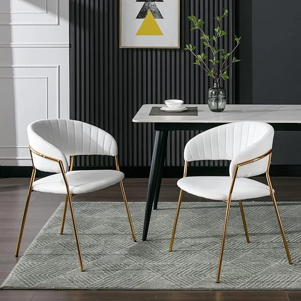 Dining Chairs Set of 2, Velvet Kitchen Chairs with Gold Metal Legs, Upholstered Chair for Kitchen & Dining Room, Modern Vanity Chair for Makeup Room.(Blue) Set of 2 Blue