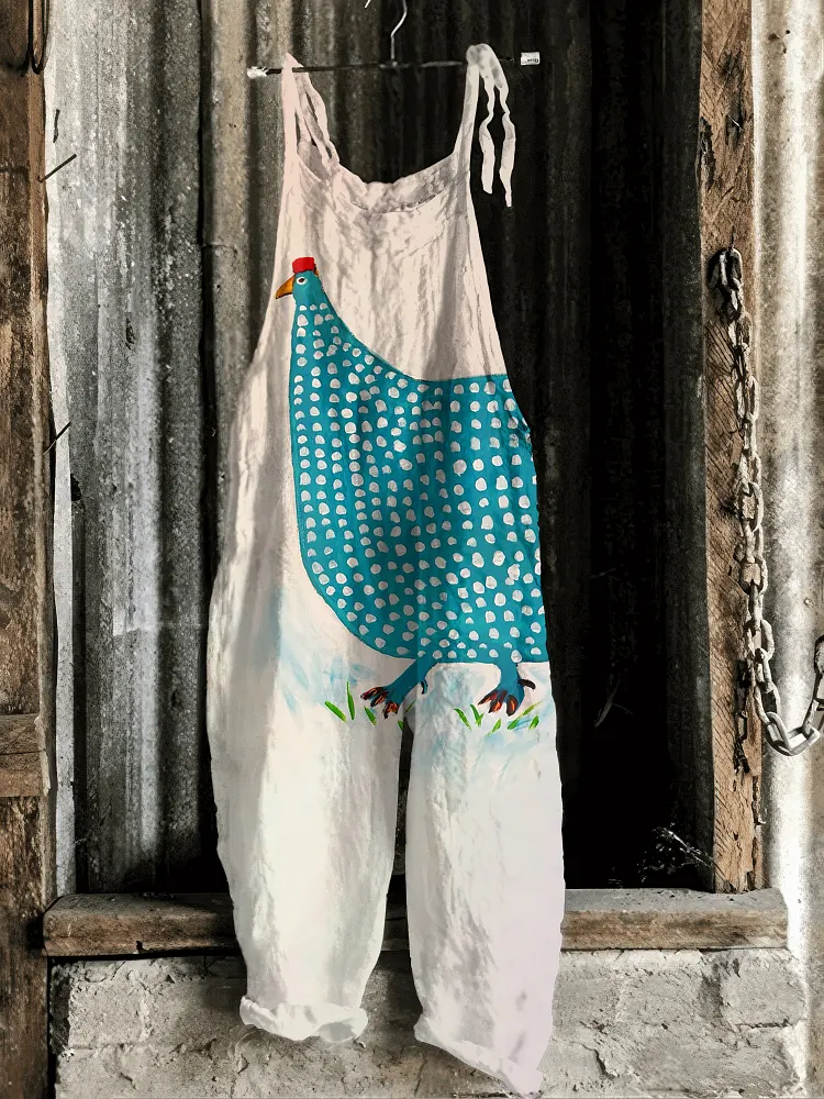 Vintage Funny Chicken Art Print Casual Jumpsuit