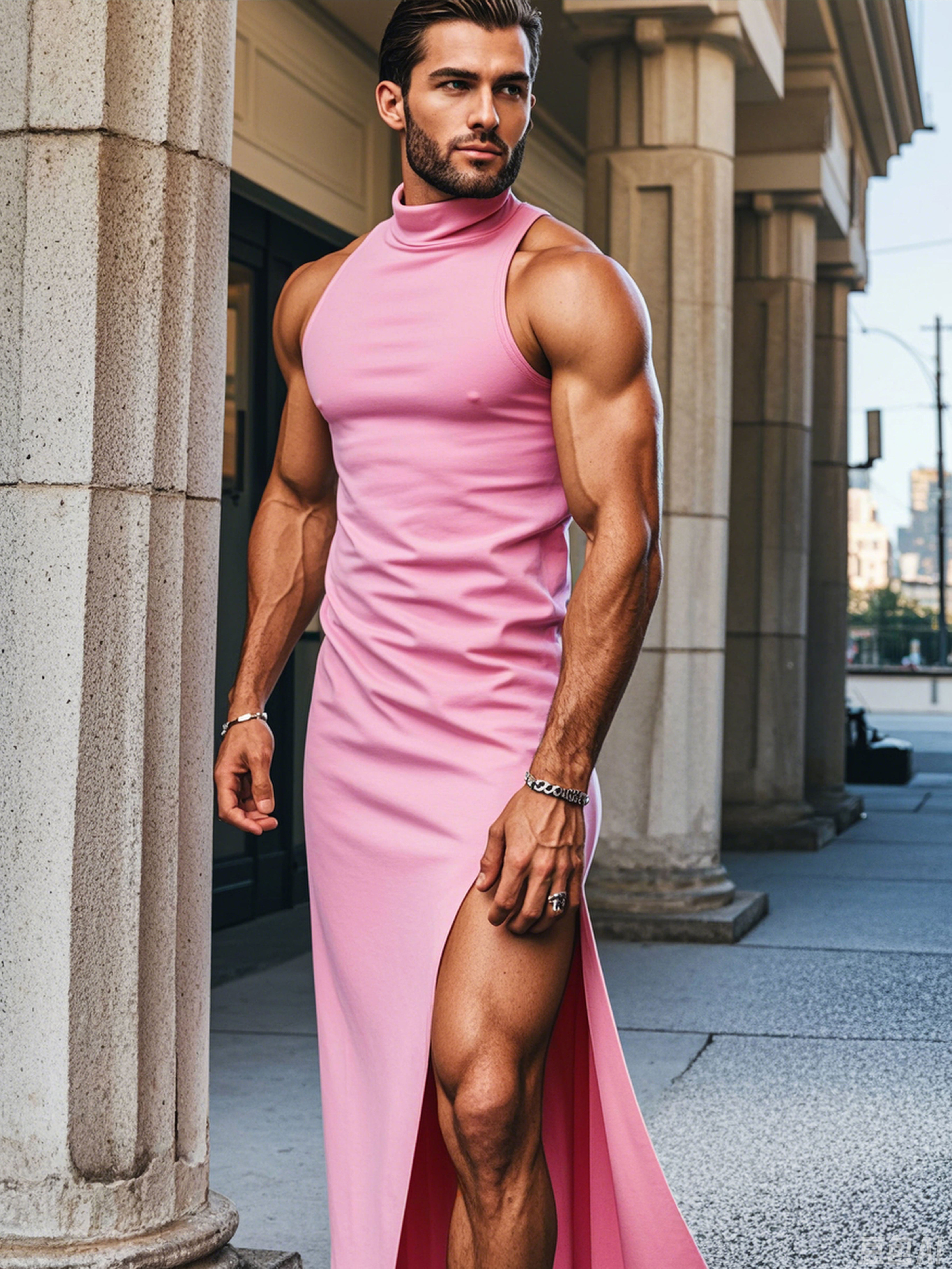 Men's High Neck Split Stretchy Bodycon Maxi Dress