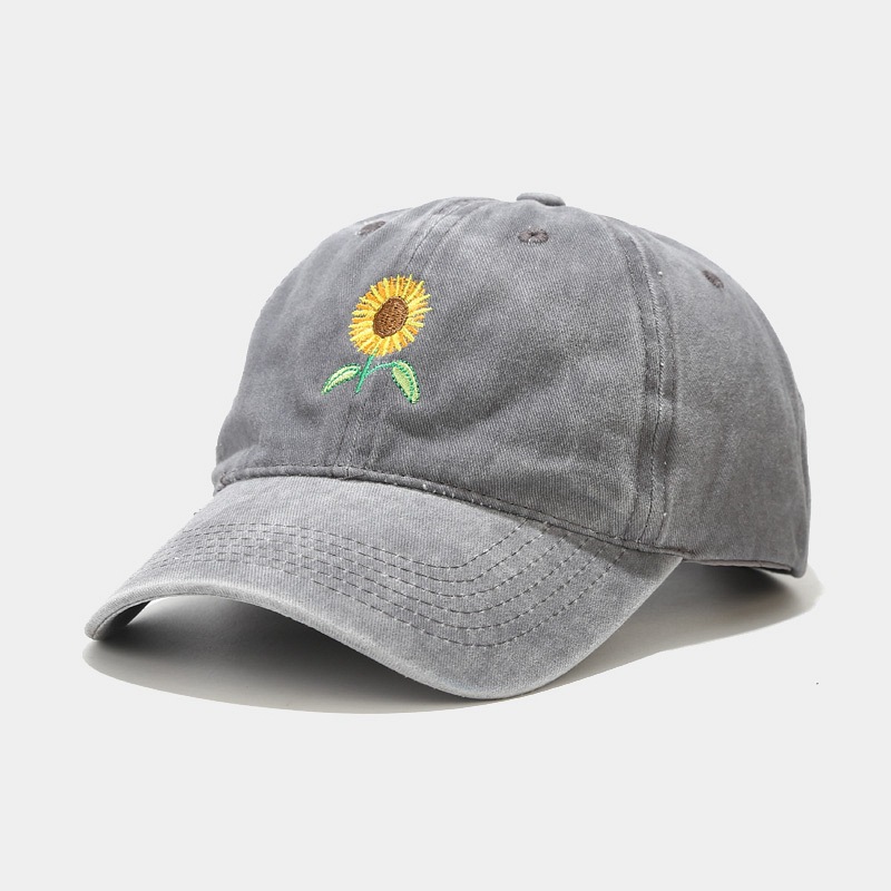 Vintage Washed Sunflower Embroidered Hat