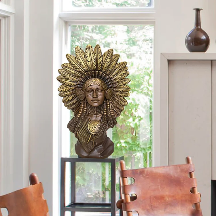 Custom Bronze Native American Bust &ndash; Indigenous-Inspired Indian Art Statue for Home Decor