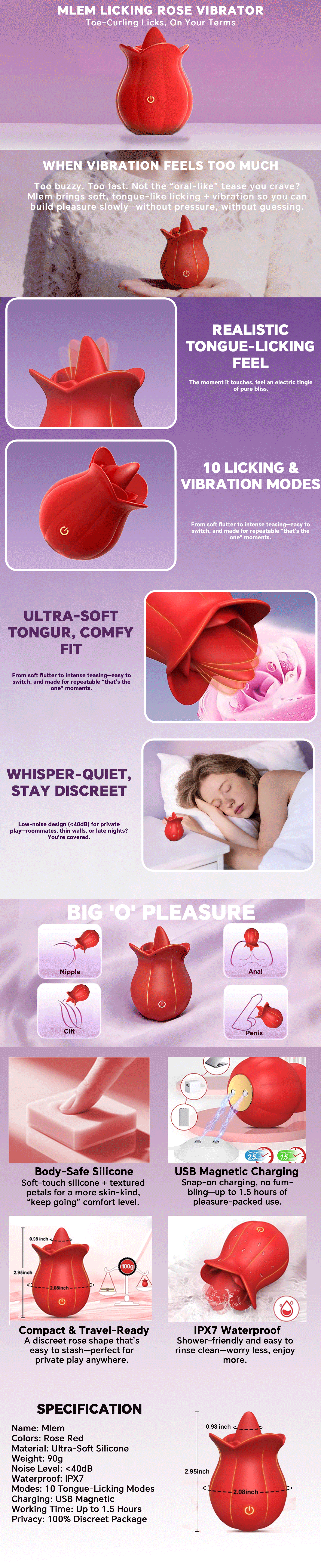 Mlem - 10 Speeds Rose Clitoral Stimulator With Licking Vibrator