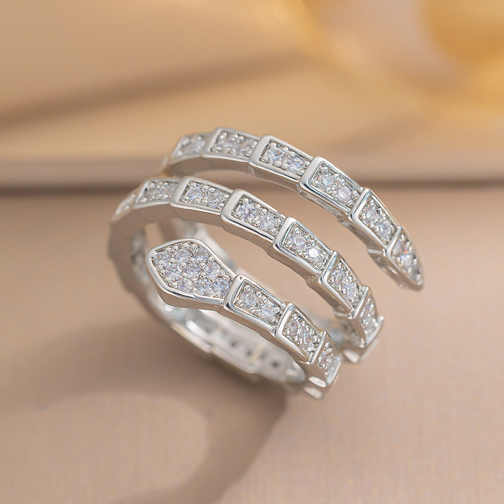 Fashion Snake-Shaped Snake Bone Ring For Women Ins Trendy Niche Design Adjustable Ring