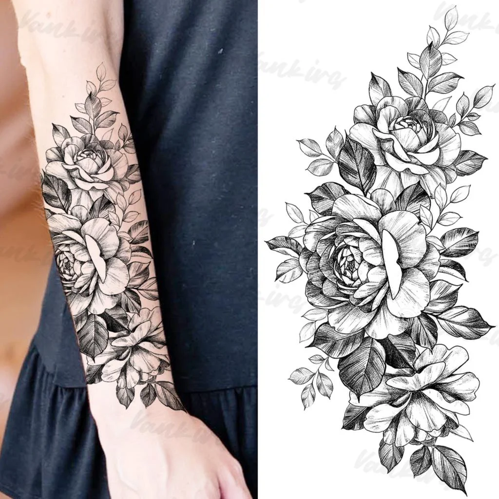 Sdrawing Peony Temporary Tattoos For Women Girls Realistic Anchor Butterfly Flower Fake Tattoo Sticker Sexy Body Arm Tatoos DIY