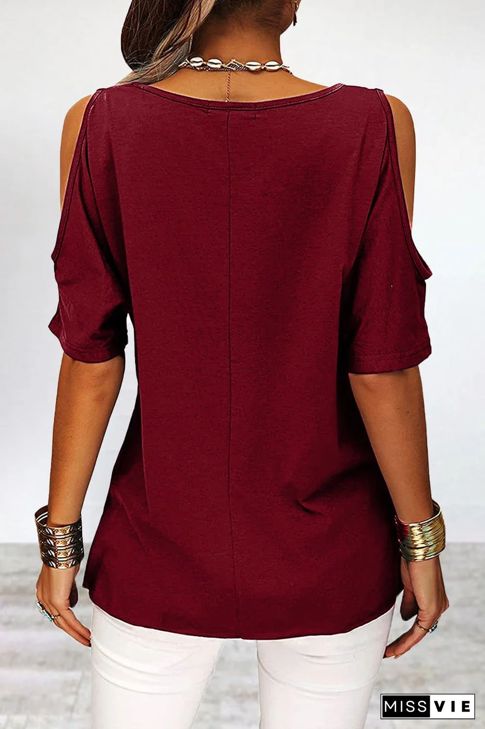 Casual Simplicity Solid Asymmetrical O Neck T-Shirts