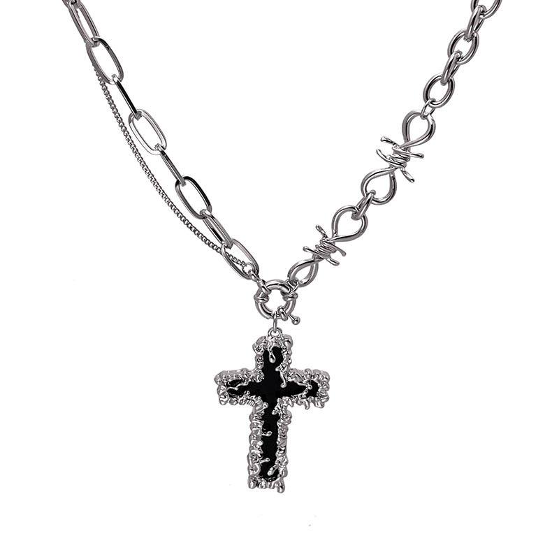 Unisex Ins Hip Hop Retro Cross Pendant Necklace