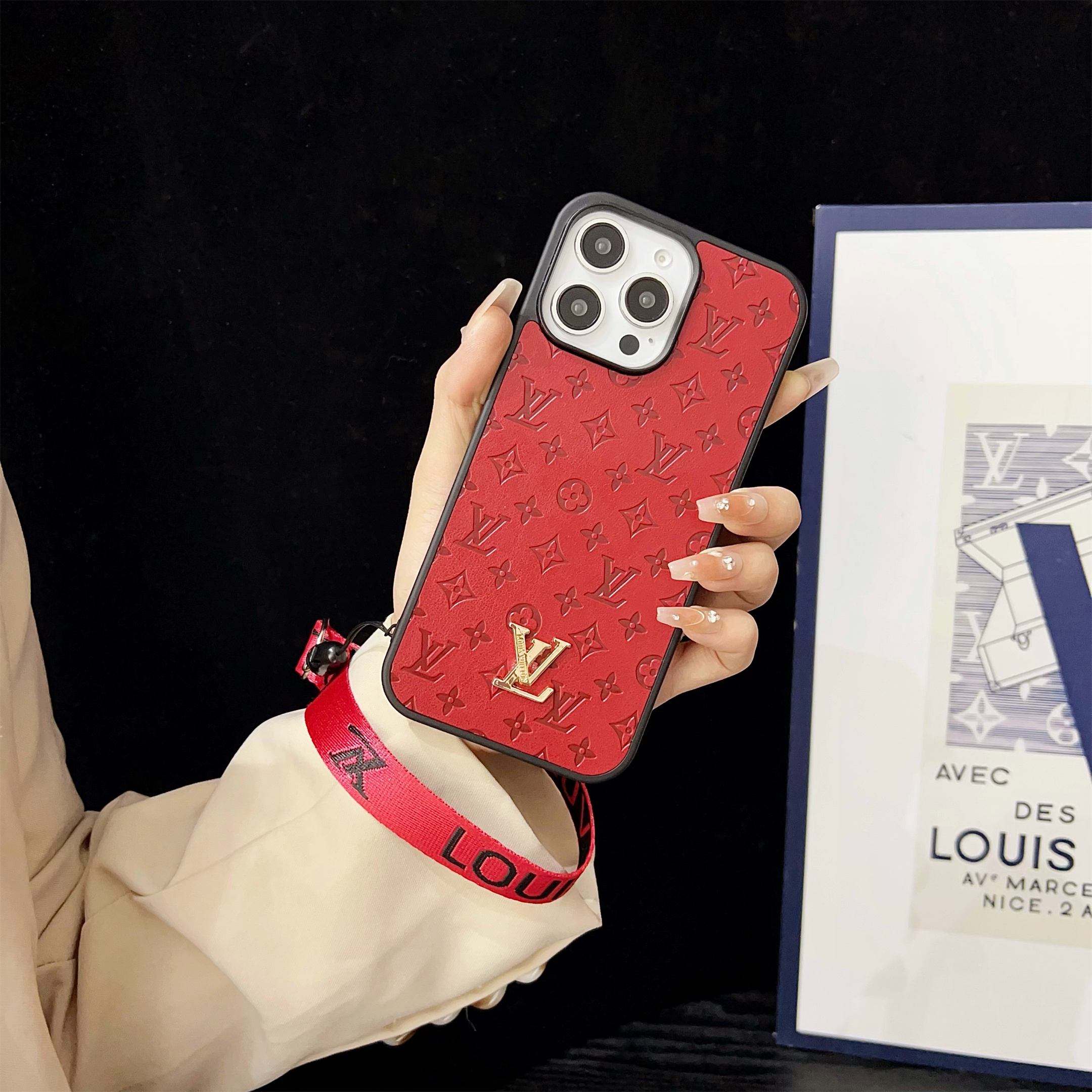 LV Elegant Bracelet Monogram 3D Embossed Soft-touch Leather Apple iPhone Case Samsung Galaxy Cover