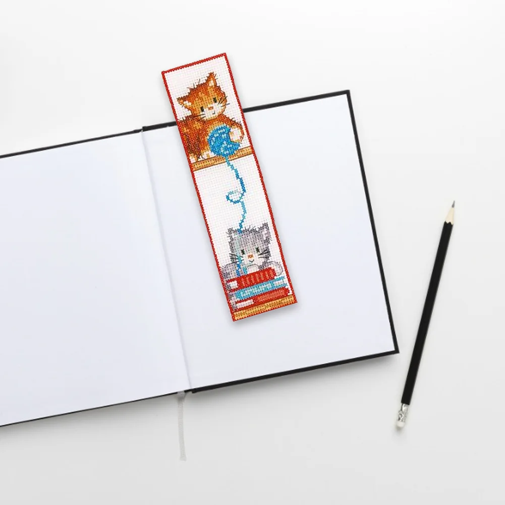 14ct 2-Strand Double-sided Counted Cross Stitch Bookmark - Cat(18*6cm)
