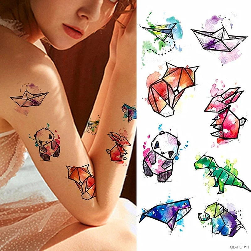 Watercolor Arm Letter Temporary Tattoos Sleeve English Word Lip Print Feather Decorate Realistic Fake Body Women Totem Sticker