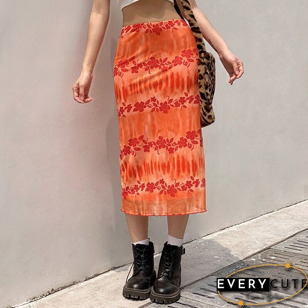 Fashion Summer Women Boho Beach Casual Style Skirts Female High Waist Floral Printing