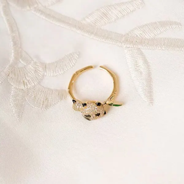 Cute Panda Rings Sterling Silver Cute Little Panda Bamboo Zirconia Ring