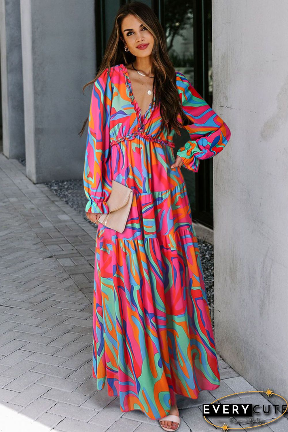 Multicolor Wild Lotus Ruffle Tiered Maxi Dress