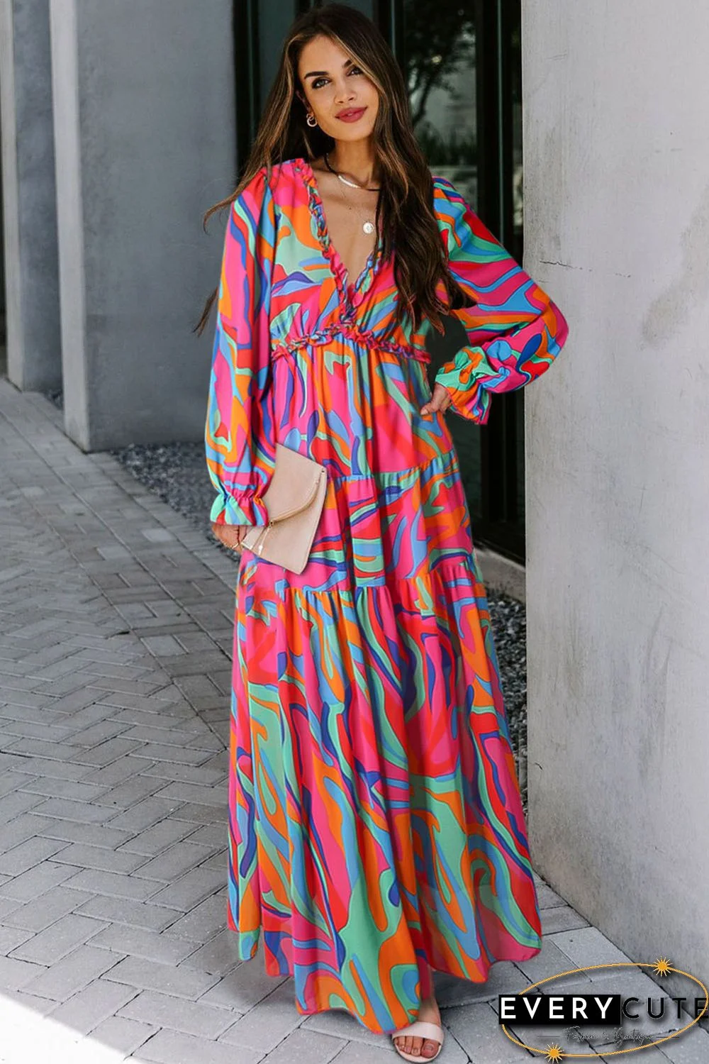 Multicolor Wild Lotus Ruffle Tiered Maxi Dress