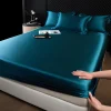 Simple solid color silk fitted sheet and pillowcase three-piece set