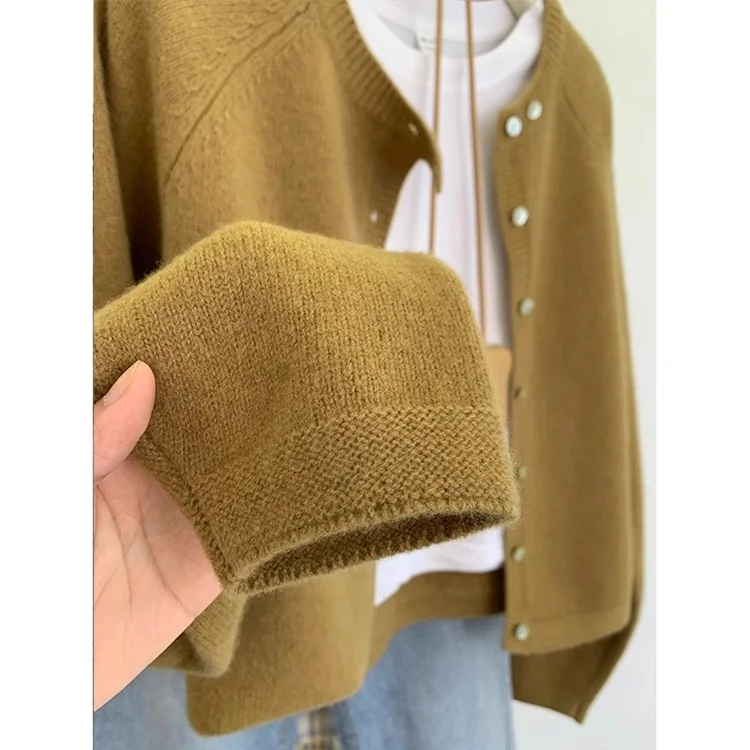 Athvotar Athvotar Glutinous Solid Color Simple Short Design Knitted Cardigan Women 2025 Autumn And Winter Small Man Top Sweater Jacket