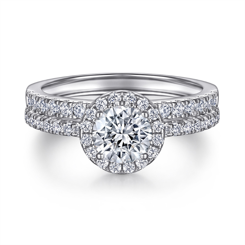 S925 Sterling Silver 0.8ct Moissanite Ladies Ring Set Anniversary Gift Wedding Ring Fine Jewelry