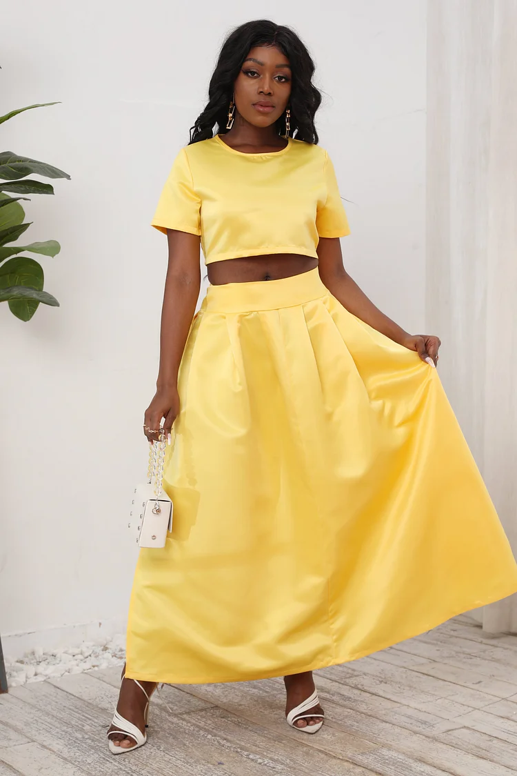 Elegant Evening Gown Pleated Slit Maxi Skirt Set