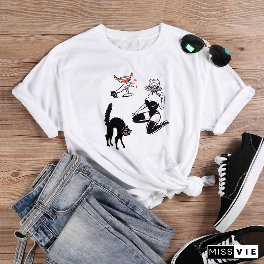 Colored BAT GHOUL RINGERGothic T-shirtWomen CottonFunnyStreetStyleGrungeGraphicCasual FashionUnisexTeeTopTshirt