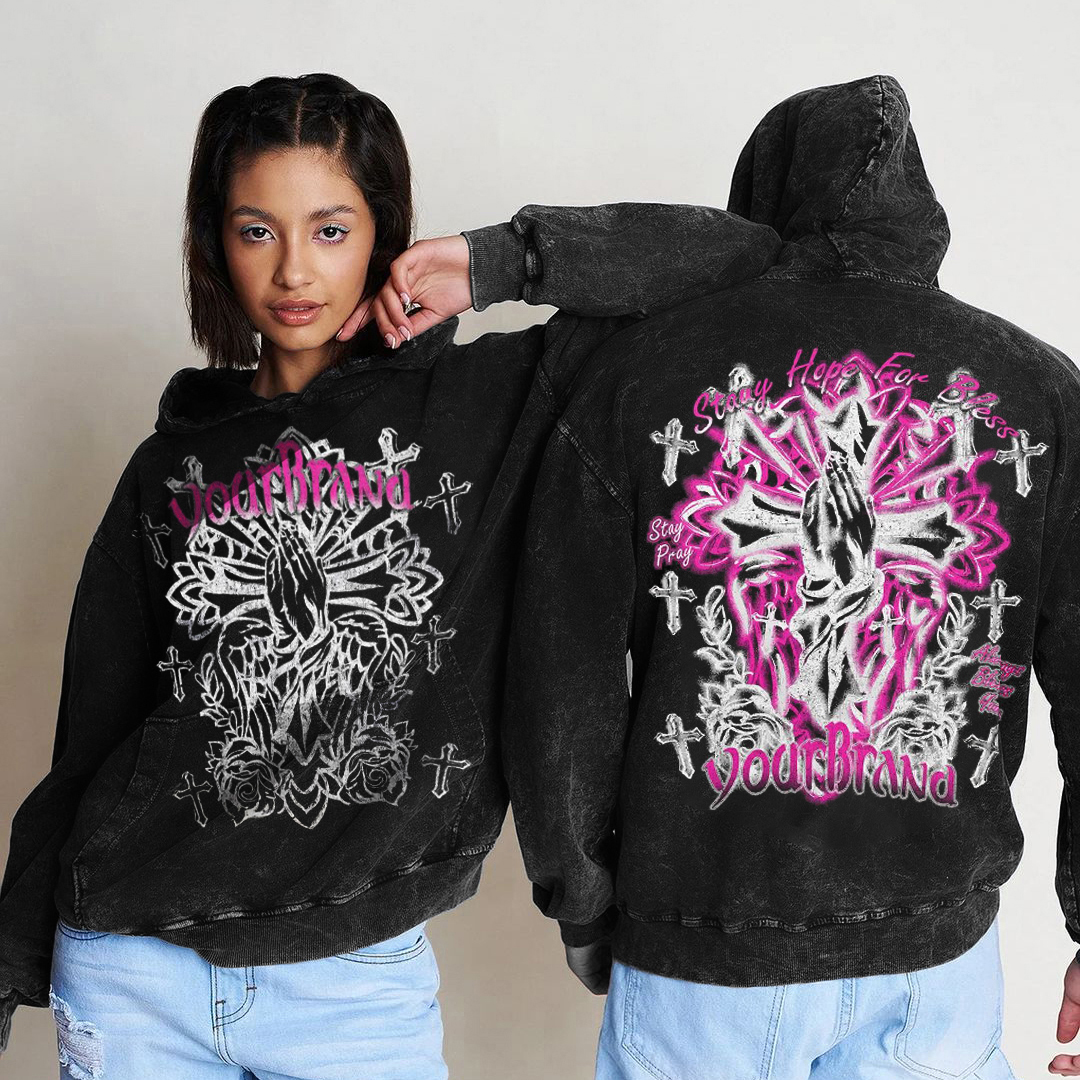Stay Hope For Bless Casual Print Washed Hoodie