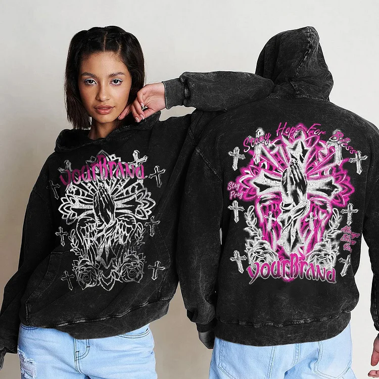 Stay Hope For Bless Casual Print Washed Hoodie