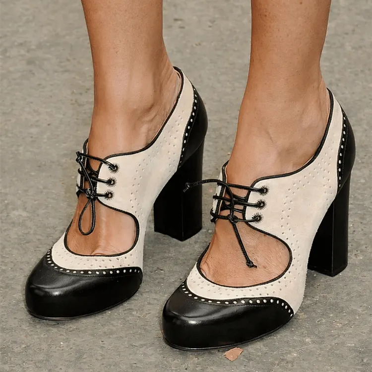 Vintage Lace-Up Heels with Cut-Out Detail Vdcoo