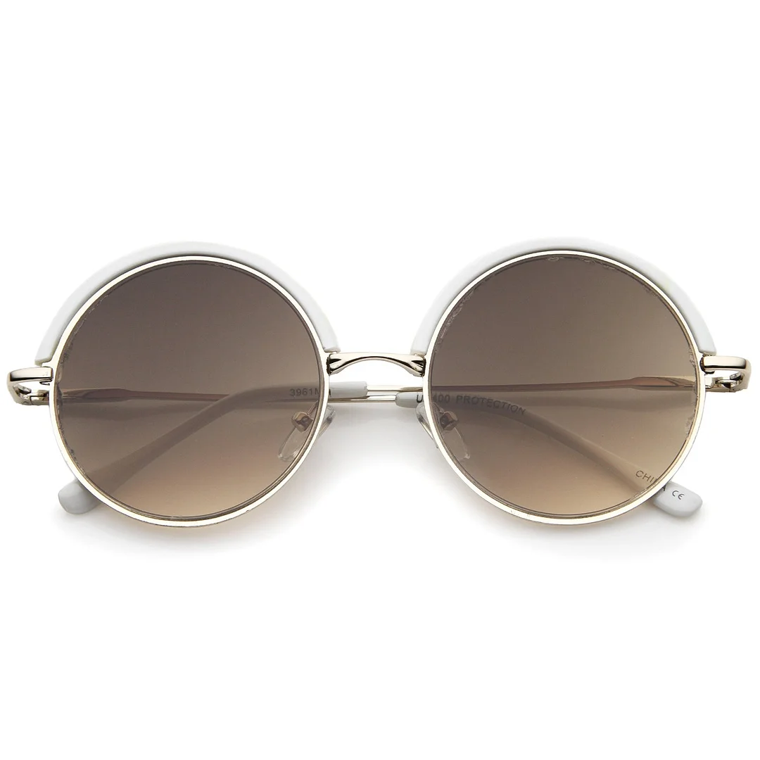 Retro Metal Frame Thin Temple Top Trim Flat Lens Round glasses 51mm