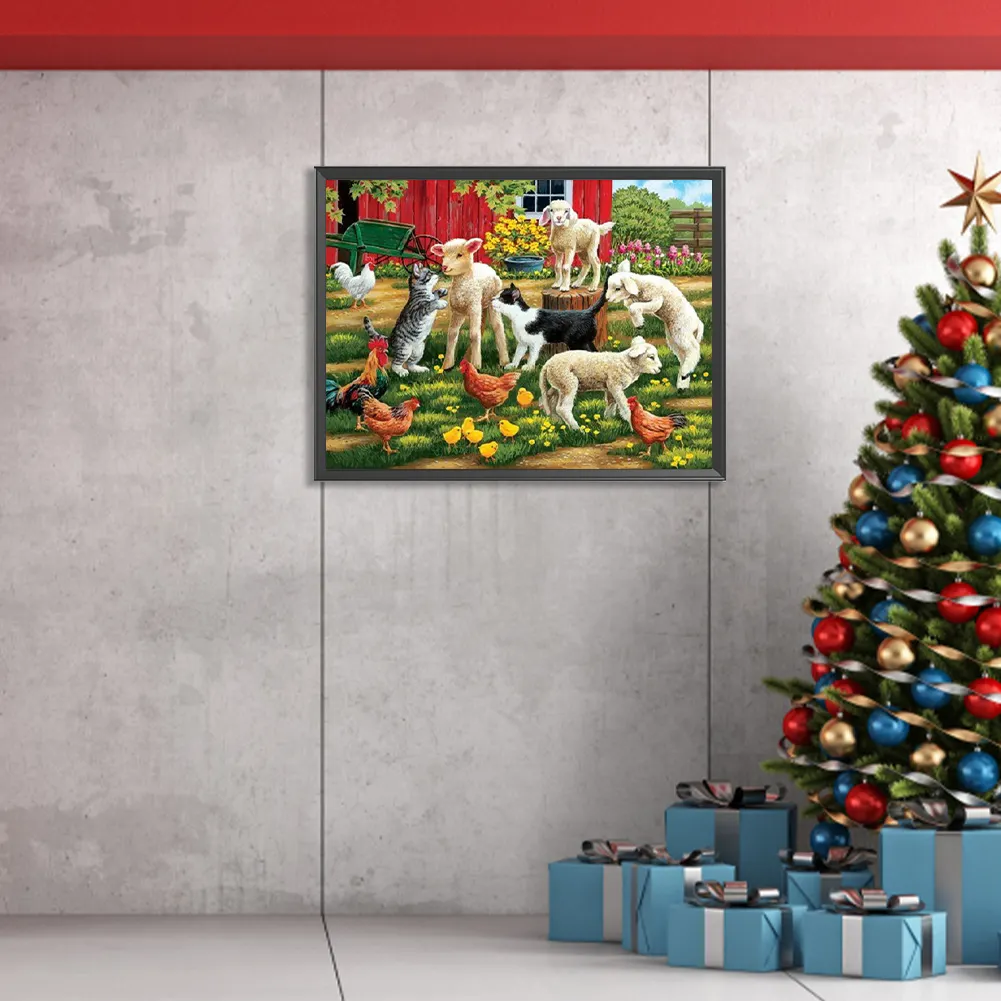 Diamond Painting - Full Square Drill - Kittens and sheep(Canvas|40*30cm)