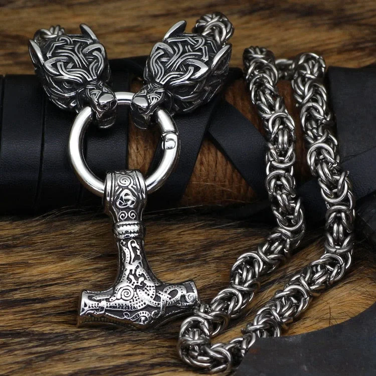 Coutureaura Wolves And Mjolnir's Power Necklace