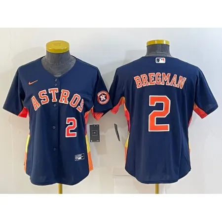 Women's Houston Astros #2 Alex Bregman Navy With Patch Cool Base Stitched Baseball Jersey(Run Small) RORX
