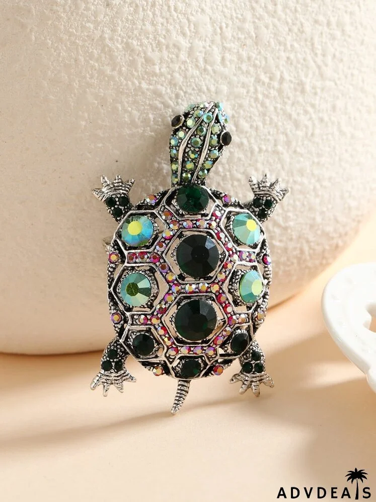 Rhinestone Decor Turtle Shaped Brooch