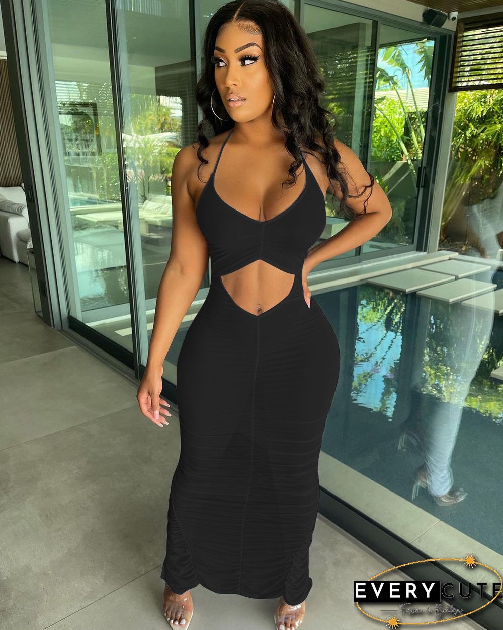 Trumpet/Mermaid Spaghetti Straps Silk Satin Evening Dresses with Split Side Strapless Floor-Length Ruched Party Dresses