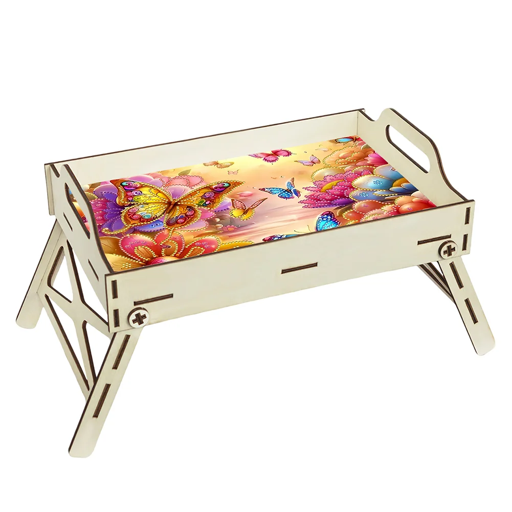DIY Diamond Painted Dining Plate with Handle Wooden Food Tray Home Decor Gift