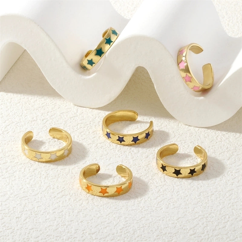 Cute Pentagram Copper Enamel Open Rings