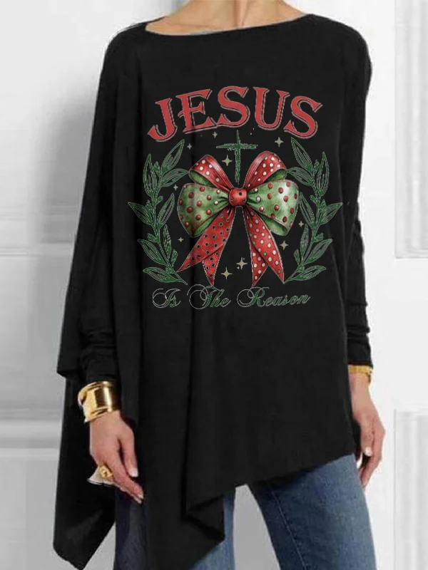 Jesus Is The Reason Print Mid-Length Irregular Tops
