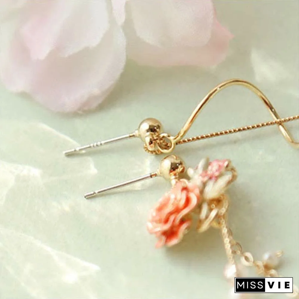 Asymmetrical Cat Blossom 925 Sterling Silver Stud Earrings Ear Clip