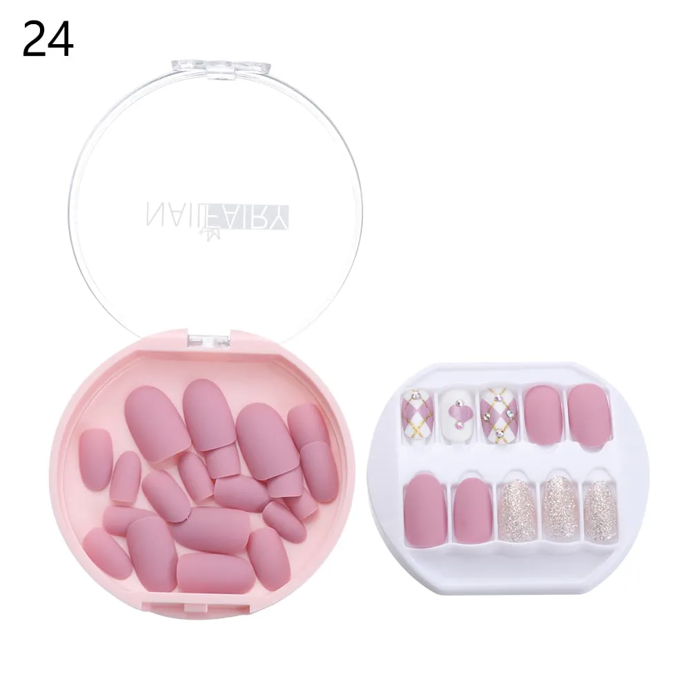 30PCS/Set Fake Nails Press Coffin False Full Artificial Short Kiss Detachable Stick Designs Press Nails Art Tipsy Cover Box-Nail Inspo