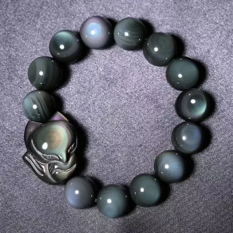 Rainbow Obsidian Fox Healing Positive Bracelet