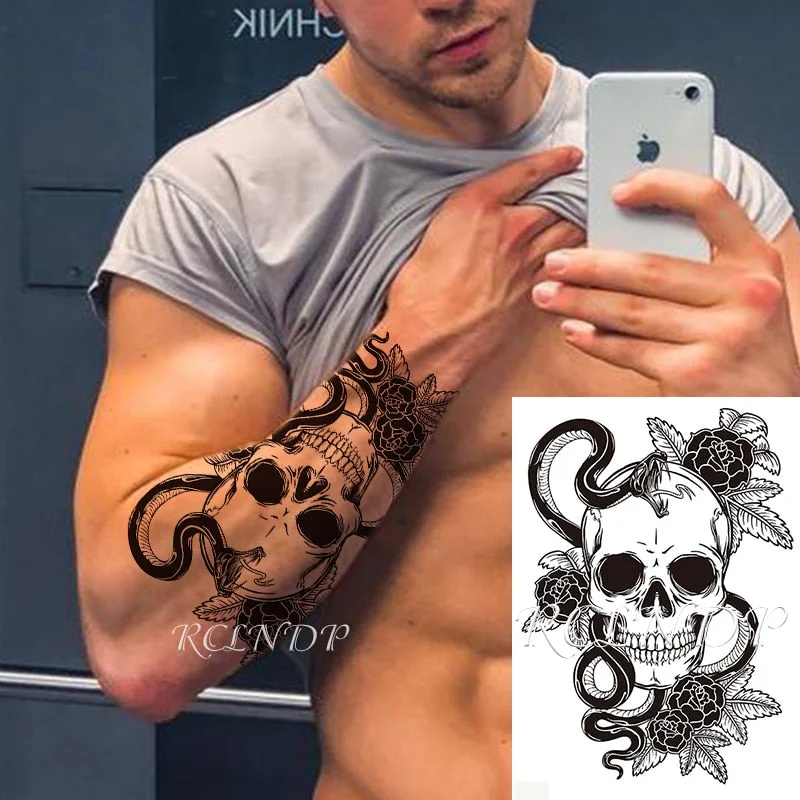 Waterproof Temporary Tattoo Sticker Black Snake Skull Flower Fake Tatto Flash Tatoo Hand Arm Foot Body Art for Men Women