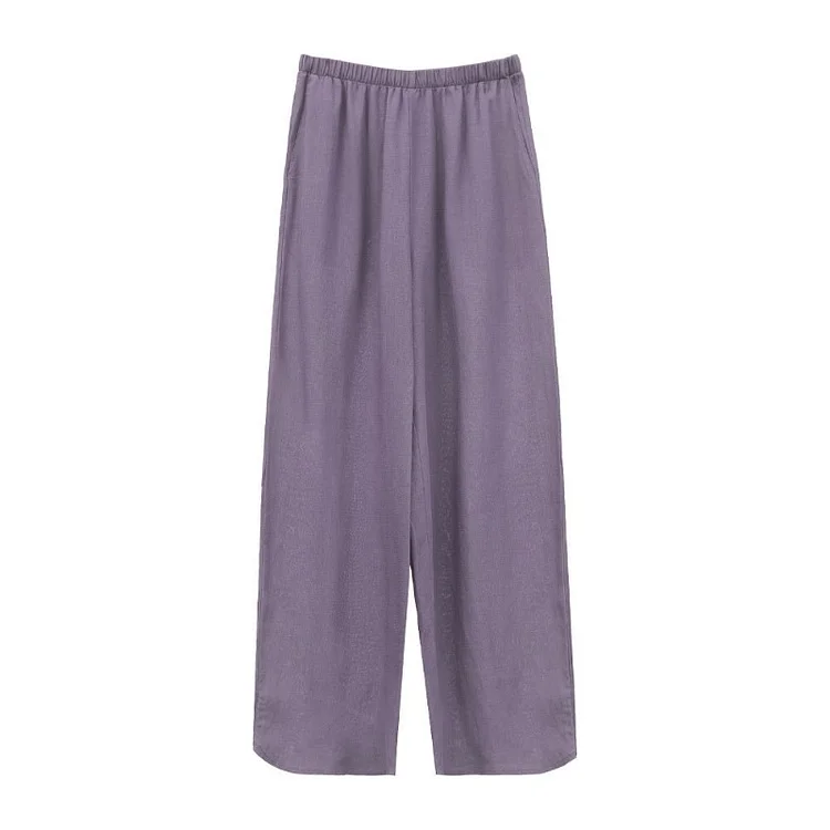 Casual Solid Color Linen Wide Leg Pants