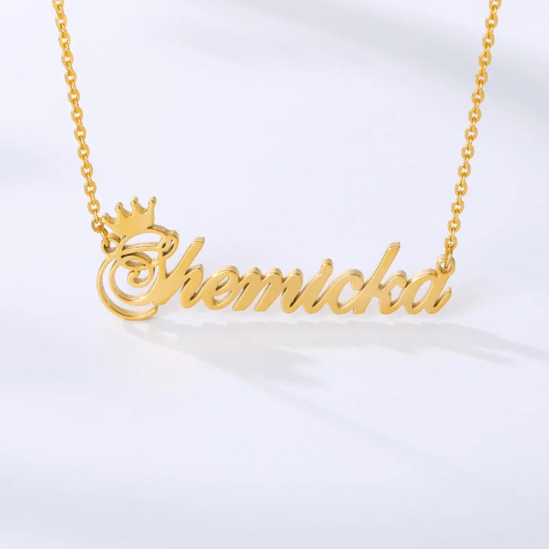 1 Set Crown Name necklace bracelet anklet earrings Stainless Steel Chain Custom Any Letter Nameplate Pendant Friendship Gifts