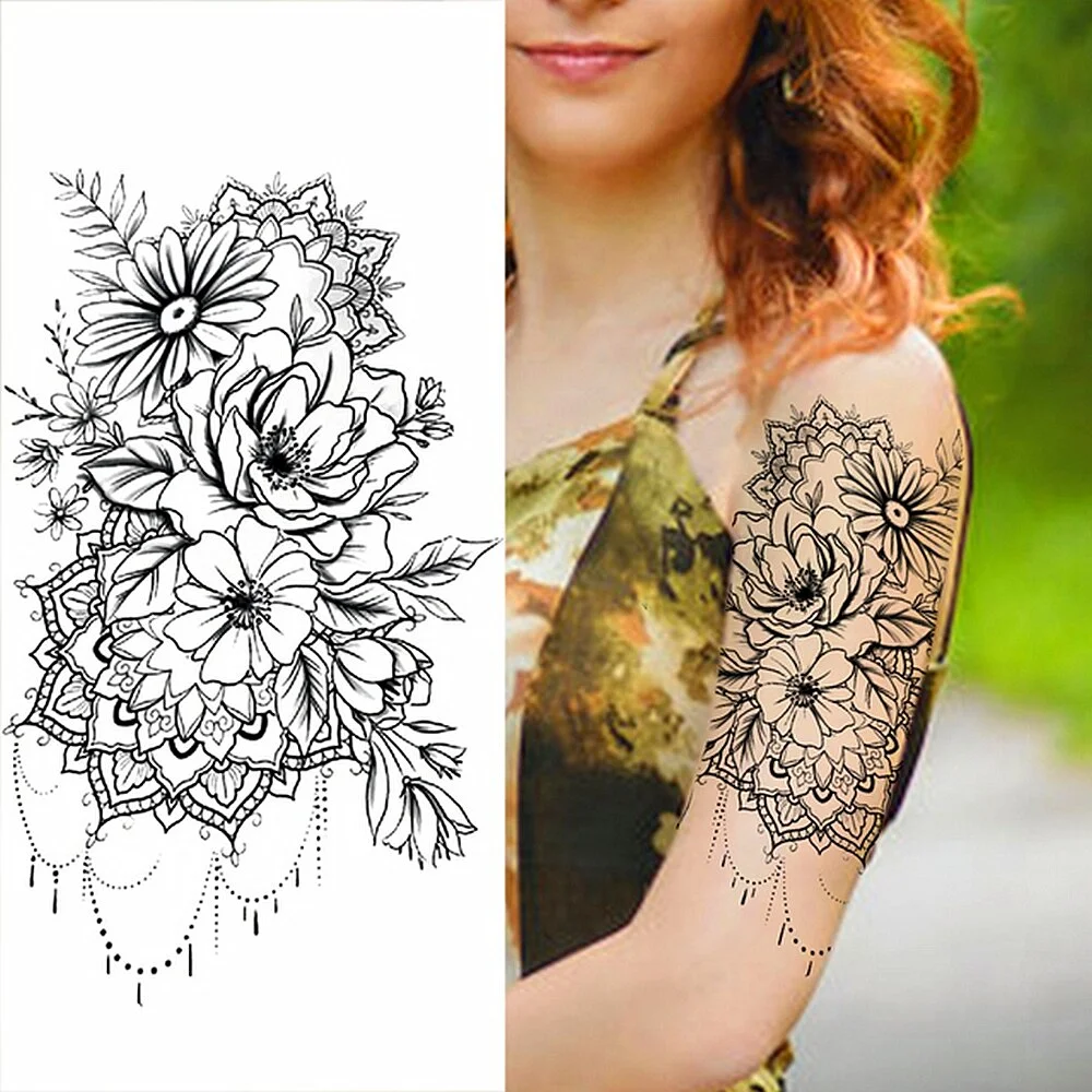Arm Temporary Tattoo Tiger Flower Lion Rose Wing Wolf Mountain Dolphin Body Chest Leg Waterproof Sticker Tatoo Fashion Man Totem