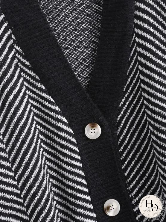 Button Up Stripes Oversized Cardigan for Women